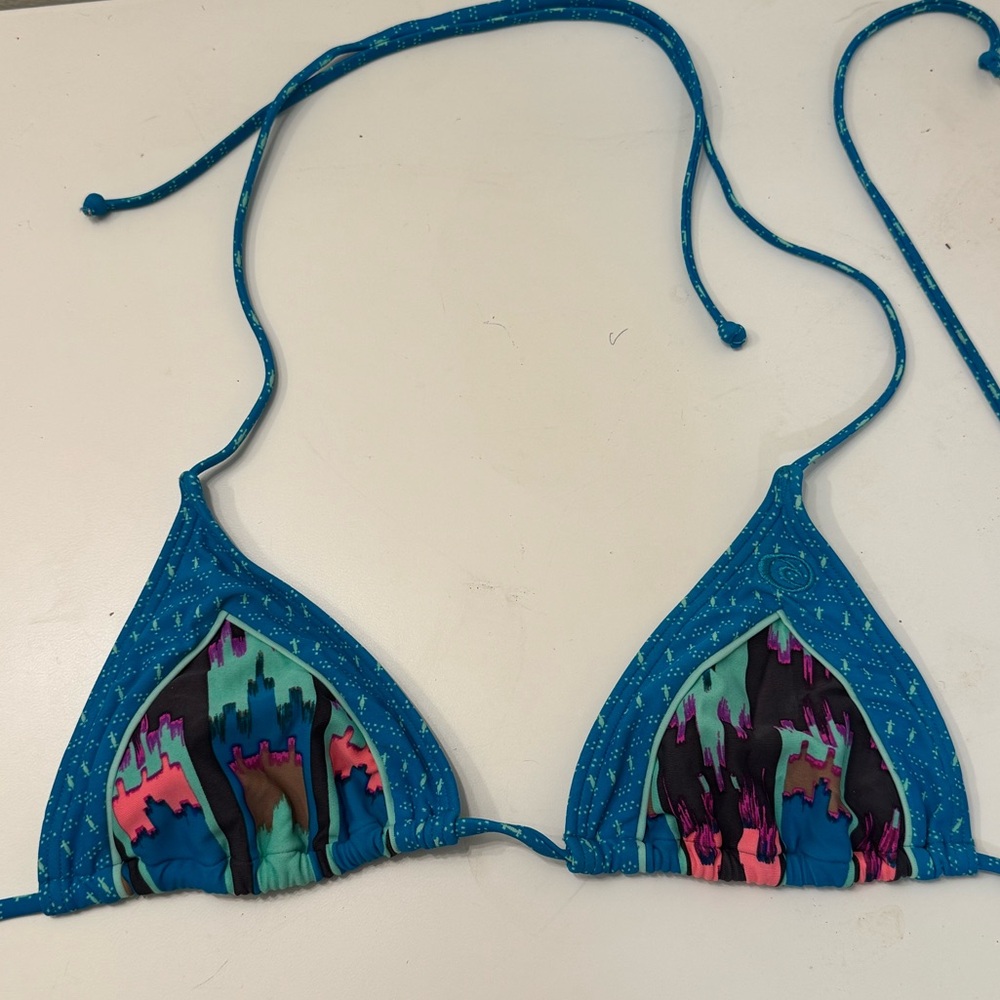 Rip Curl Blue and Multicolor tie Bikini Top